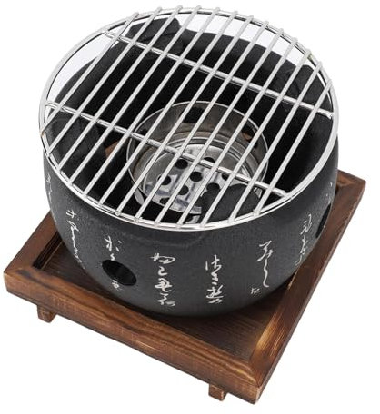 HOHXFYP Barbecue Japonais, Mini Grill À Charbon Rond, Petit Grill de Table Hibachi Portable, Poêle À Barbecue, Grill Yakitori pour la Maison, L'Extérieur, Les Voyages, Le Camping (7,5 pouces)