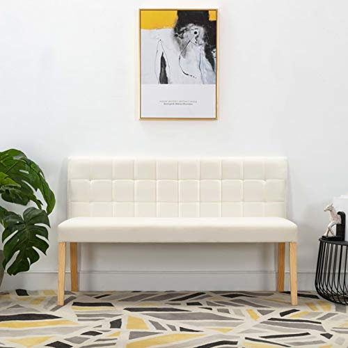 JUDYY Banco de Terciopelo Crema 140 cm, Banco Recibidor, Banco Comedor, Bancos para Cocina, Banco Vestuario, Mueble Camper