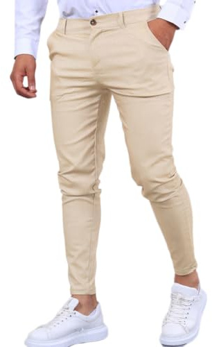 Oanviso Pantalones Chino Hombre Deporte Elásticos Largos Pants con Bolsillos Slim Fit Ajustados Pantalone Vintage Skinny Moda Trouser de Hombres Verano B Caqui L