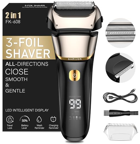 Folienrasierer Herren,2 in 1 Rasierer Herren Elektrisch Wiederaufladbarer USB Rasierapparat Herren Nassrasierer & Trockenrasierer Elektrorasierer Herren 100 Min Laufzeit,Zero Gap Skin,IPX7,Reisesperre
