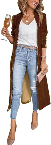 Suncadmious Giacche Blazer in Velluto da Donna Lungo Velluto spolverino Kimono Cappotto Aperto Davanti in Velluto Vintage Maglione