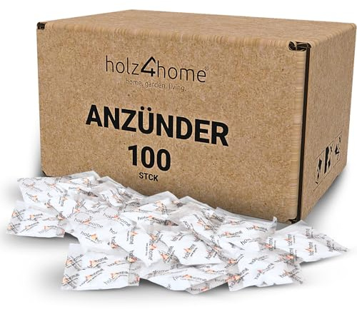 holz4home® Anzündtüten 100 Stück Grillanzünder Kaminanzünder Anzünder I Ofenanzünder Kaminofenanzünder für Zuhause I Outdoor & Indoor Anzünder Lange Brennbar wasserfest I Camping Anzündbeutel