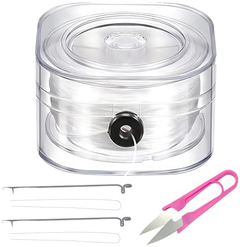 Snowtain 120M Fil Nylon Elastique pour Bracelet,0.6mm Fil de Nylon Transparent pour Perles Livré avec Un Crochet et des Ciseaux artisanaux,Fil Bracelet Elastique Solide pour la Fabrication de Bijoux.
