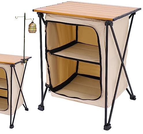 Tavolo da cucina portatile per esterni, pieghevole, per barbecue, feste, picnic, cucina, con armadietto, tavolo compatto per campeggio, picnic e pesca