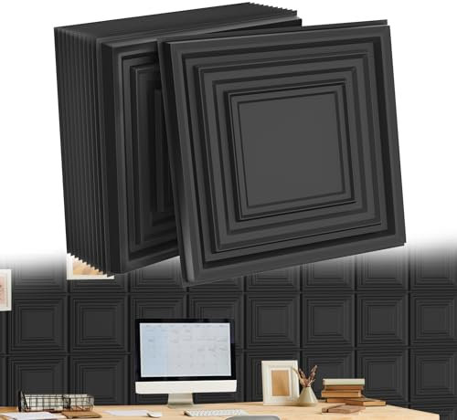 YRHome 12 pannelli da parete 3D in PVC ad alta rigidità, pannelli decorativi da parete, pannelli da parete, pannelli resistenti al calore, impermeabili, 50 x 50 cm, 3 m², gradini di colore nero