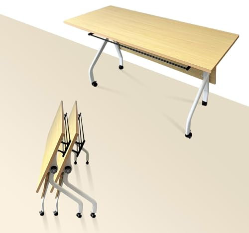Moderner Konferenzraumtisch mit Klappfunktion und Rollen, rechteckiger Besprechungstisch für Büro, Sitzungssaal, Training, Flip-Top-Design mit Metallrahmen für einfache Mobilität und Aufbewahrung