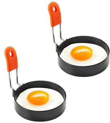 Äggring, runda äggringar, 2 st ägringar i rostfritt stål, runda äggringar non-stick rostfritt handtag stekt och pocherat ägg och nonstick pannkaka matlagningsringar äggformar för stekta ägg
