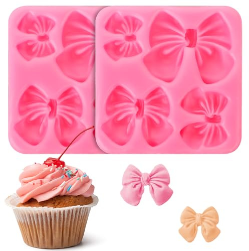 ElevateTech Bow Silicone Mold, 2 Pcs Chocolate Fondant Molds Cake Candy Pop Molds Mini DIY Party Dessert Cake Supplies for Wedding Birthday Cake Decorating