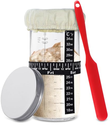 Viceda Sourdough Starter Kit, Sourdough Starter Container with Spatula, Baker Sourdough Bread Baking Tools with Scale Temperature Measuring Paper, Date Marked Feeding Band, Cloth Cover
