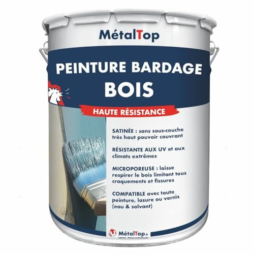 Metaltop - Peinture Bardage Bois - Ivoire - Ton pierre - RAL 1015-1 L - Protection longue durée bois neufs et anciens, microporeuse et anti-UV.