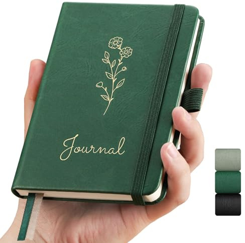 AUTEMPO Notizbuch A6 Liniert, 100g/m² Papier, 160 Seiten - Dunkelgrün | Tagebuch, Hardcover, leicht, Gummiband, Stiftschlaufe, Innentasche für unterwegs & Reise