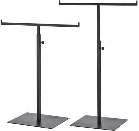 sourcing map 2 Pack Purse Display Stand Stainless Steel T Shaped Handbag Display Stand Adjustable Purse Rack Stand Tabletop Double Hook Holder for Home Store Boutique Counter, Black