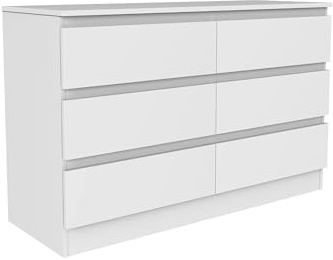 Nera 6 Drawer Chest of Drawers Wood, Dresser Drawers for Bedroom Furniture Storage Unit Drawers for Clothes (Matt White)
