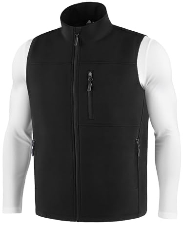 WENTTUO Mens Waterproof Golf Vest Fleece Lined Warm Ｏuterwear Softshell Windproof Sleeveless Lightweight Winter Jacket Black XL