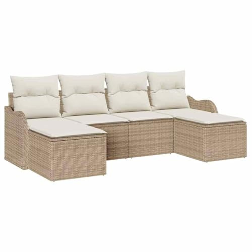 vidaXL Conjunto de sofá de jardín con cojín 6 pcs Beige Poliratán, Mobiliario Modular para Jardín y Terraza, Sofá de Ratan Poliéster, Amigable al Sol, Relajarse