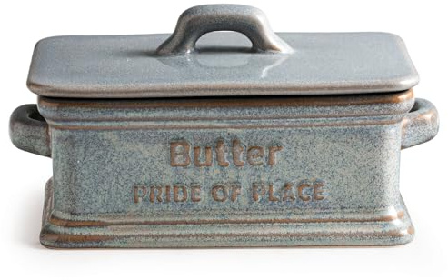 Zoeeker Butter Dish with Lid, Ceramic Butter Holder Container Large Butter Dish for Countertop Farmhouse Valentine's Day Decor Butter Keeper for East West Coast Butter, Gray | Kitchen Countertop Butter Keeper Butter Container for East West Coast Butter, Farmhouse Kitchen Decor, Dishwasher Safe, Gray