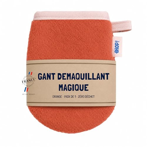 [EHOP] Gant démaquillant réutilisable à l’eau | Démaquillage visage, yeux et lèvres sans produit | Lavable et doux pour la peau | Zéro déchet, idéal maison & voyage (Orange, Lot de 1)