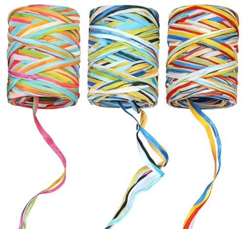Juego de cintas de rafia de papel arcoíris, 18 rollos de cordel colorido para envolver regalos, manualidades, decoraciones de fiesta con caja de almacenamiento