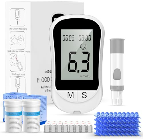 Rewing Blood Sugar Monitor Blood Sugar Test Kit with 100 Test Strips & 100 Lancets, No Coding Diabetes Testing Kit 250 Memory 5 Seconds Accurate for Diabetics Home Self-Testing-in mmol/L