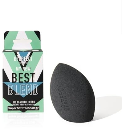 BPerfect My New Best Blend – Éponge de maquillage Big Beautiful Blend – Mélangeur de beauté noir super doux pour application de crème, liquide, poudre et sérum – Sans latex, sans cruauté envers les