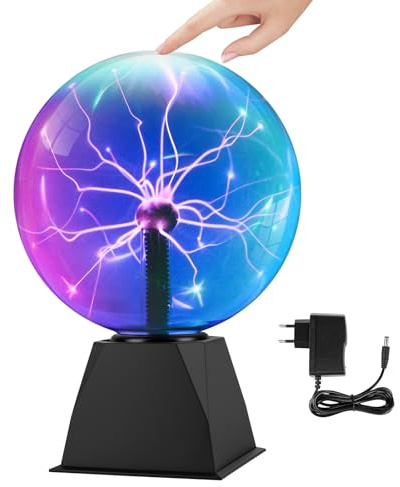 SKUTZTEK 8 Plasmakugel, Sphärische Plasmalampe mit berührungsempfindlicher Steuerung und Soundaktivierung für Partys, Raumdekoration, Ideal als Weihnachts und Geburtstagsgeschenk, Dreifarbiges Licht