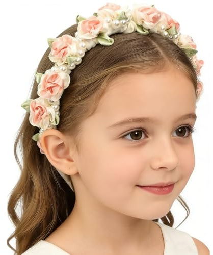 Corona de Flores, Diadema Floral para Boda, Fiesta de Navidad, Corona de Rosas para Novia, Dama de Honor, Mujer, Niña (Rosa)