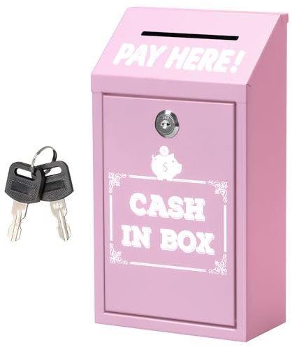 Geldkassette mit Schlüssel,Metall-Spendenbox,Sammelbox,Wandmontage Abschließbare Box Tragbare Kasse für Zuhause,Büro,Außentür,Metall Spendensammelbox,sichere Vorschlagsbox Einwurfschlitz (Rosa)
