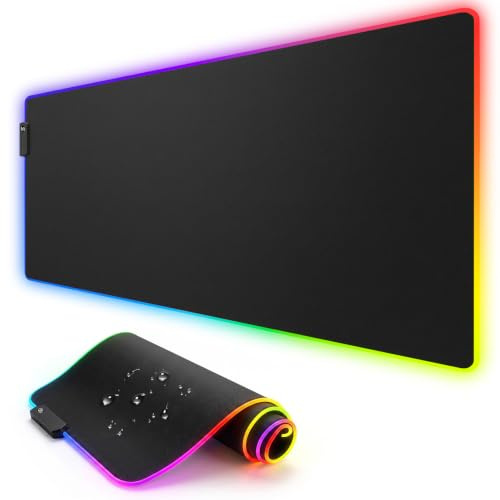 RGB Large Gaming Mouse Pad, 30 × 80 × 0.4 cm, 14 Light Modes, Black