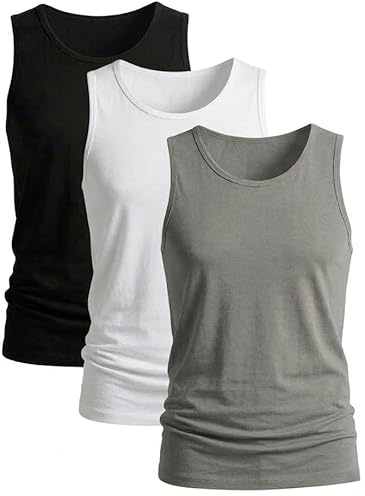 HAJRA® 3 Pack Men's Cotton Vests Tank Tops Sleeveless Undershirts Plain, Breathable, Slim Fit Summer Everyday Workout Comfort Athletic Wear Top Vest Shirts