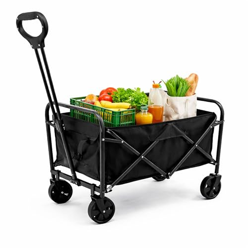 Eurocatch Chariot Pliable Noir 75 x 45 x 86 cm - Chariot Utilitaire Pliable avec Tissu Oxford 600D Durable - Poignée réglable - avec 2 Porte-gobelets - Idéal pour Le Plage