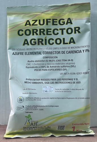 Azufega - Abono Corrector Agricola.Azufre Elemental 1kg - Enmienda Mineral para Suelo y Plantas de Huerto Urbano - Uso Público General