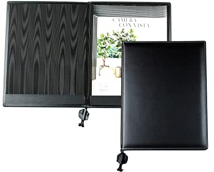 DELMON VARONE - Personalisierbare Urkundenmappe DIN A4 aus Cambridge Top Grain Leder schwarz, Dokumentenmappe mit 2 Einsteckleisten, Hardcover & Moiré Innenfutter für Dokumente, Zeugnisse & Urkunden