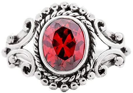 WINDALF Mittelalter Ring THØRA h: 1.5 cm Roter Granat Hochwertiges Silber (Silber, 64 (20.4))
