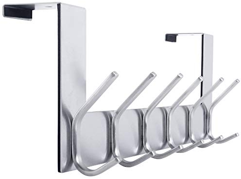 WEBI Over The Door Hook: Over The Door Coat Rack with 6 Hooks for Hanging Coats, Towels, Clothes, Bathroom, Silver