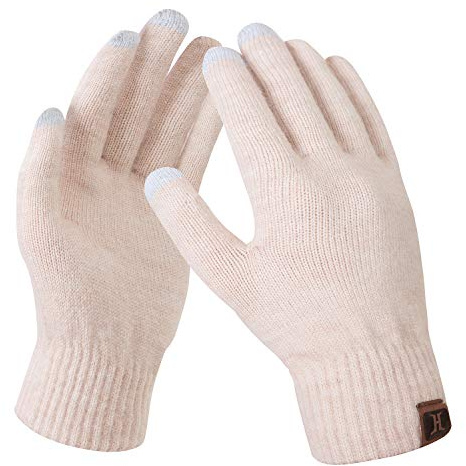 Bequemer Laden Guanti Touch Screen Invernali per Donna, Guanti in Maglia con Fodera in Pile, Smart phone/iPad/Computer, per Bici, moto, Guida, Attività All'Aperto,Taglia unica,Beige