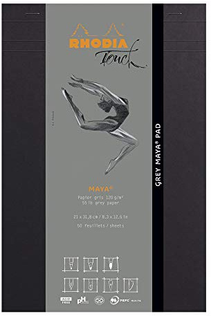 Rhodia 116108C Rhodia Touch Grey Maya Pad A4+ 50 Blatt blanko Schwarz