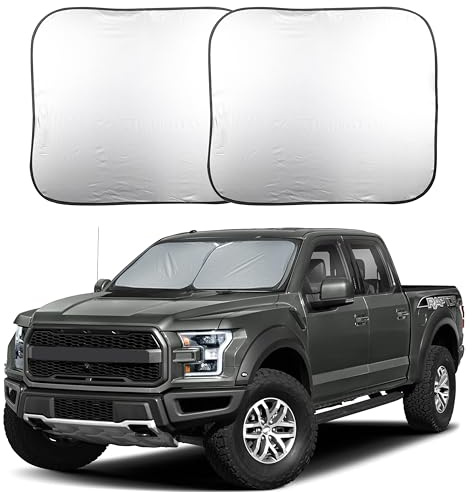 EcoNour Windshield Sun Shade 2 Piece Large Size (32.5 L x 36 W) for Truck, Foldable Truck Sunshade Blocks Heat and UV Rays, Keeps Interior Cool, Durable Automotive Interior Accessory