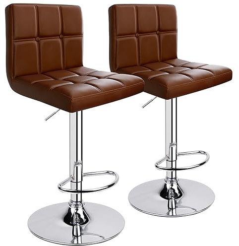 2er-Set Barhocker Kunstleder Barstuhl höhenverstellbar (2er-Set/Kaffee) | Leader Accessories stylische Bar Hocker Tresenhocker verstellbar mit bequemer Lehne Fußgestell für Küche Theke