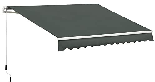 Outsunny 3.5x2.5m Manual Awning Window Door Sun Weather Shade w/Handle Thick Retractable Canopy Outdoor Garden Shield Grey