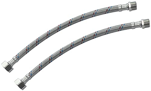 AERZETIX - C51088 - Satz von 2 Schlauchleitungen 300mm 1/2'' weiblich - 3/8'' männlich - flexibler anschlussschlauch - flexibler verbindungsschlauch sanitär für wasserhähne badezimmer küche heizung