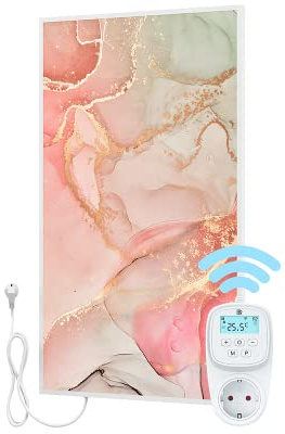 BR Bringer Bild Infrarotheizung mit Rahmen 800 Watt & Smart Thermostat - Bildheizung mit UV Druck - 60x100x1,8cm - Fluid Art Marmor Optik, rosa