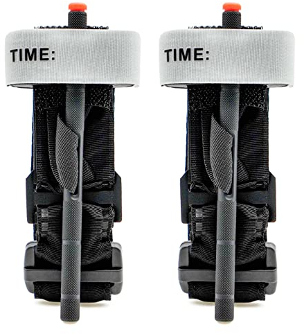 RHINO RESCUE Tourniquets, Einhändig Erste-Hilfe-Set für Notfallblutungen, Militärischer, Lebensrettender Nofallsanitäter für Gefechte im Freien Feld Taktisch mit Metallwinde, 2 STÜCK