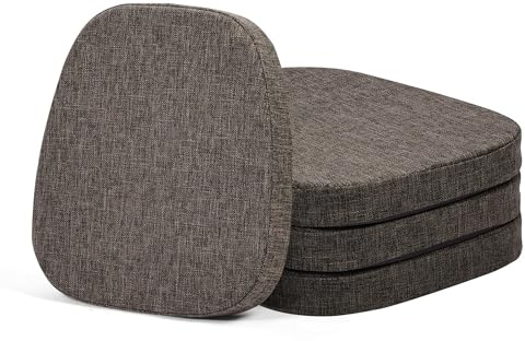 baibu 14x14 Memory Foam Metal Chair Cushions Set of 4, Dual-Layer Design Non-Slip Metal Dining Chair Pads Kitchen Seat Cushion with Machine Washable Cover, 4 Counts, Brown