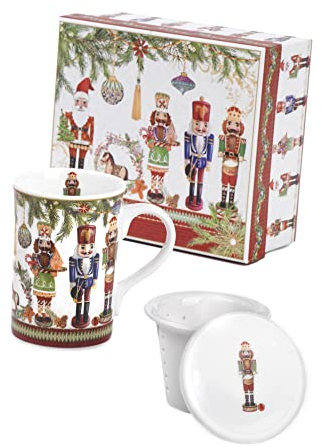 PABEN Set tasse avec infuseur de Noël avec casse-noisette décoratif de Noël 11,6 cm en porcelaine avec boîte de couleur Nàvel