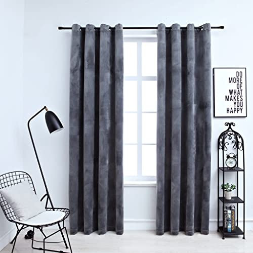 WIFESE 2 Stück Verdunkelungsvorhänge mit Ösen 140x245 cm Samt Anthrazit Vorhang Blickdicht Gardine Curtains Wärmeisolierende Vorhänge Fenstervorhänge Gardinen Wohnzimmer Polyester