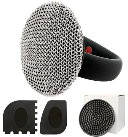 MEIXINZHI Gusseisen-Pfannenreiniger, Gusseisen-Kettennetz-Schrubber, Pfannen- und Grillschaber, Schwarz mit Matte