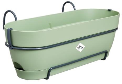 elho Vibia Campana Balkonkasten Allin1 50 mit Wasserreservoir - Blumentopf Balkongeländer - 100% recyceltes Plastik - Ø 50.4 x H 17.7 cm - Grün/Pistazien Grün