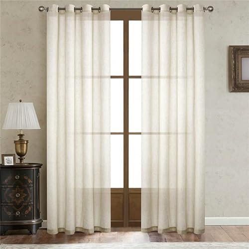 Devola Gardinenschals mit ösen Leinenoptik Halbtransparent Vorhänge ösenschal Gardinen Leinenvorhänge Fertiggardinen Wohnzimmer modern Fensterschal Balkongardine BxH 183x244cm Beige1 Stück
