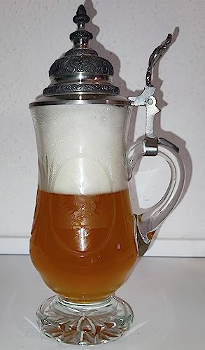 AngiesStrickZauber verkauft: Sammelglas/Bierkrug mit aufwändigem Tiefschliff und Zinndeckel/Gewicht : 1100g ./ Weißbierglas
