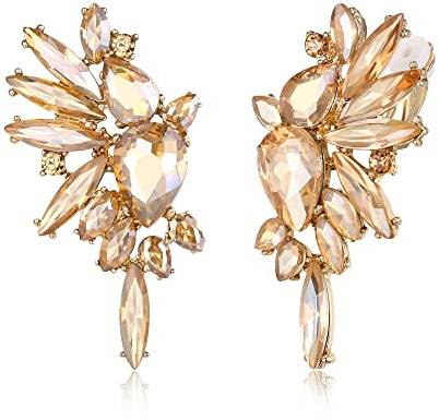 EVER FAITH Flügel Kristall Ohrclips Mode Statement Ohrringe Art Deco bunte Marquise Tropfen Braut baumeln Clip-on für Damen